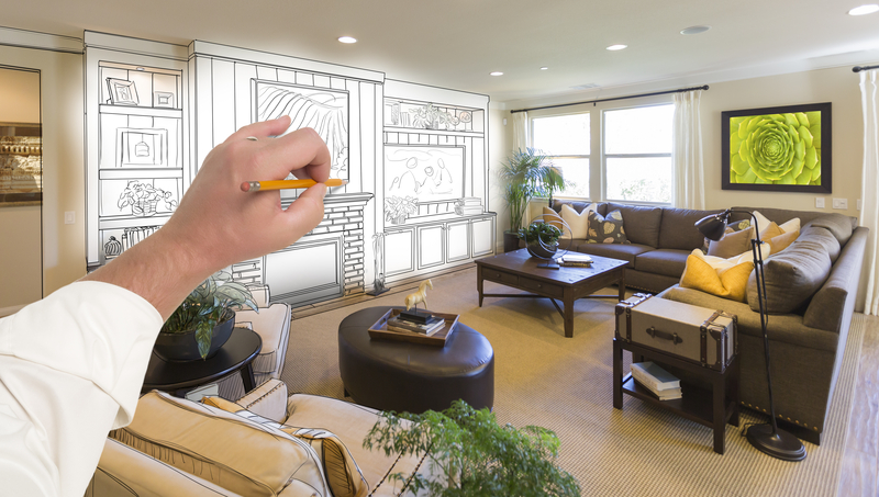 image of a hand redesigning the living room